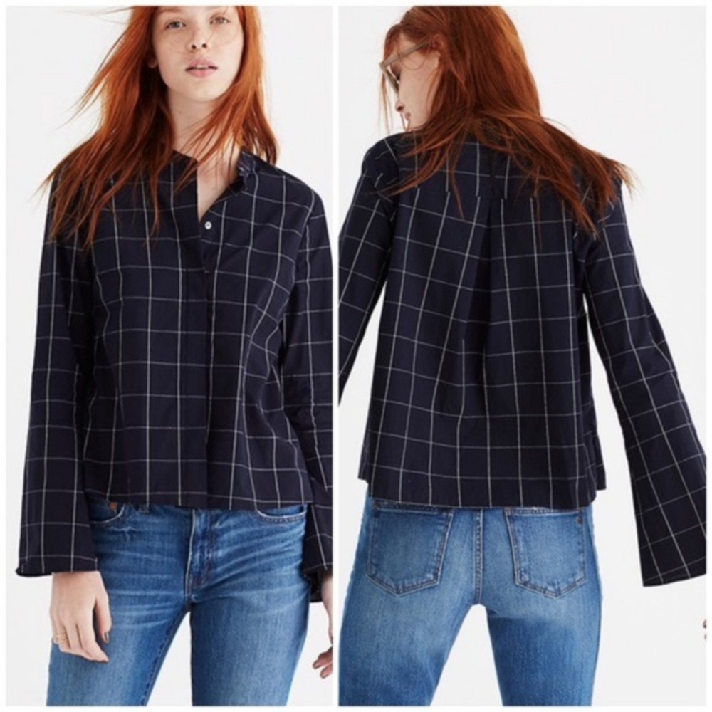 Madewell Bell Sleeve Windowpane Button Down Shirt